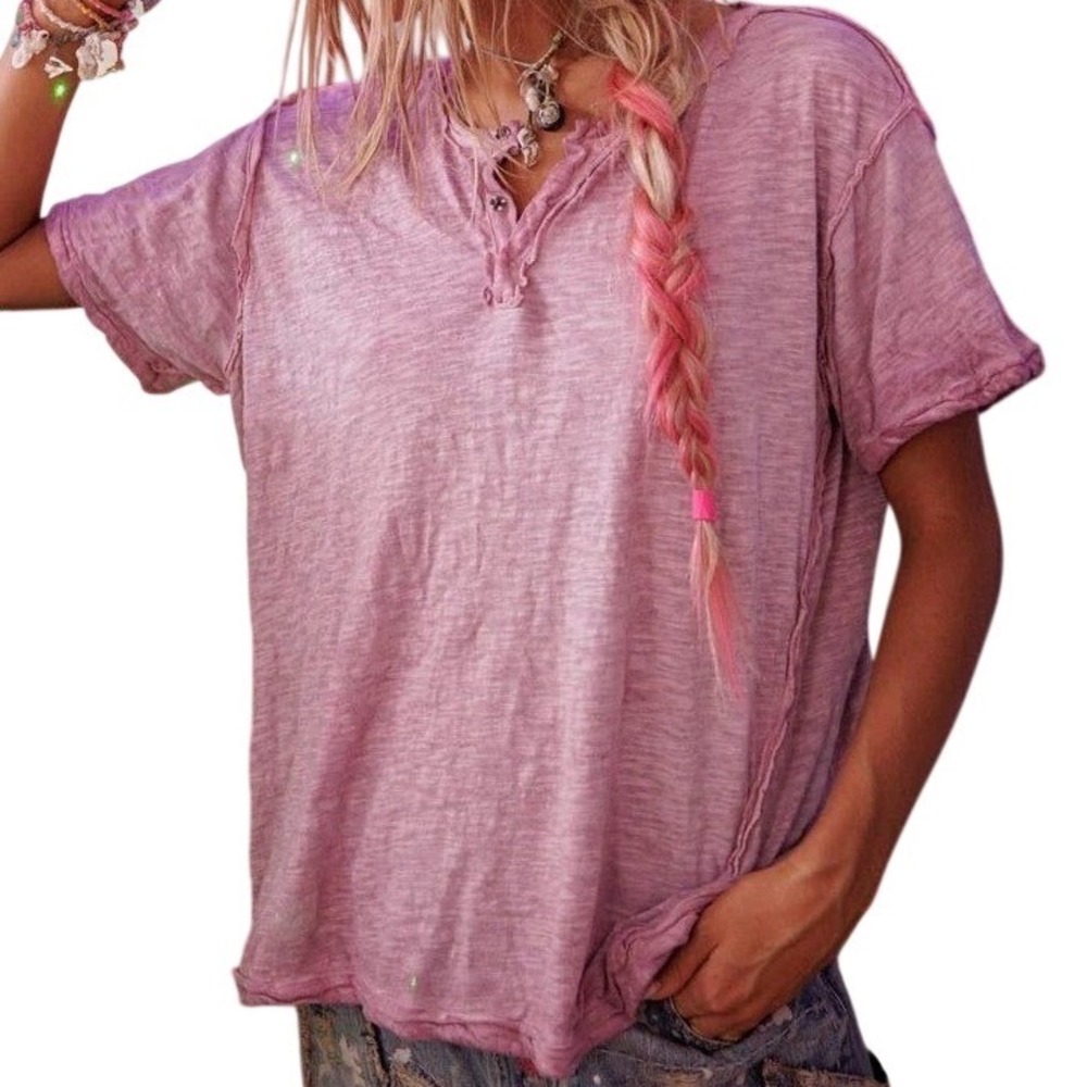 Magnolia Pearl RARE PInk Henley Tee shirt Distressed SOLD OUT Bohemian NWT